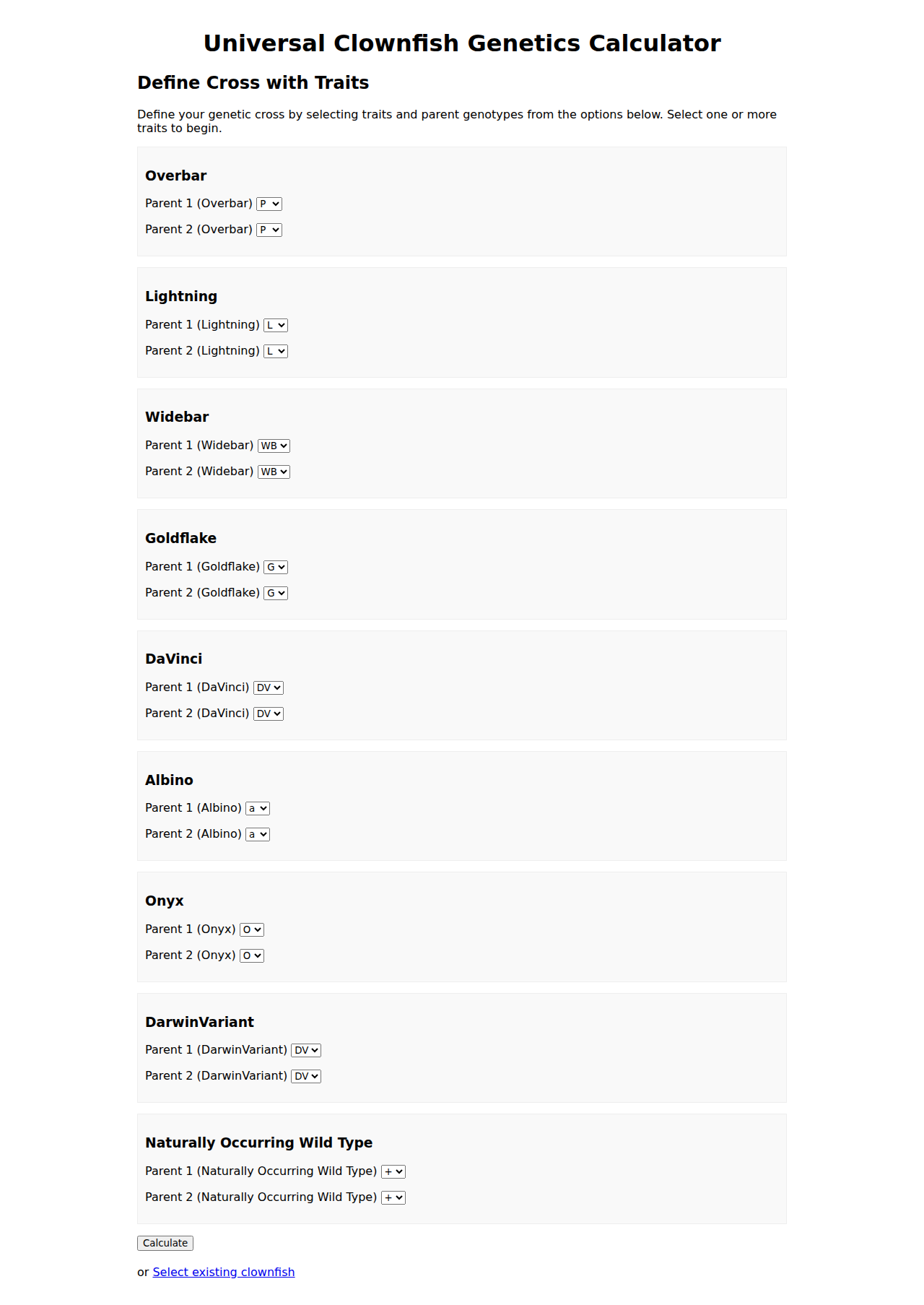 Clownfish Genetics Calculator