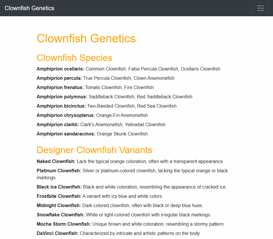 Clownfish Genetics